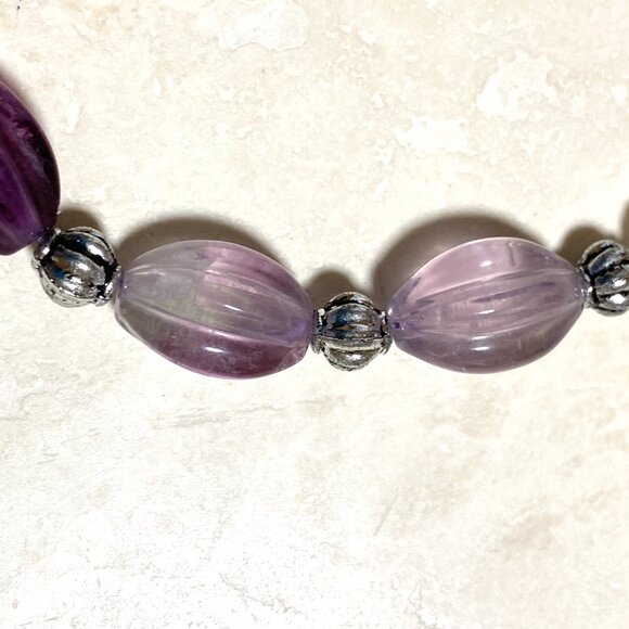 Genuine Purple Fluorite Beaded Choker, Natural Gemstone Bib Necklace - Picture 6 of 15